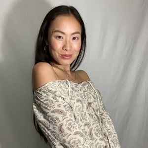Paisley 3/4 Sleeve Peasant Blouse Top Small